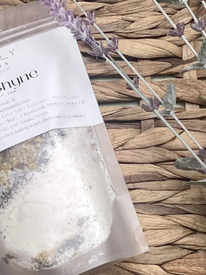 lavender oatmeal bath soak with chamomile and essential oils